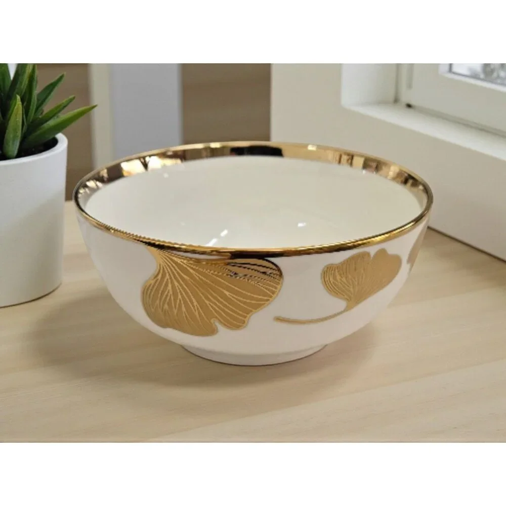 New MCM Gold Ginkgo Leaf Pattern Terra Premium Tableware Party Dinner Bowl